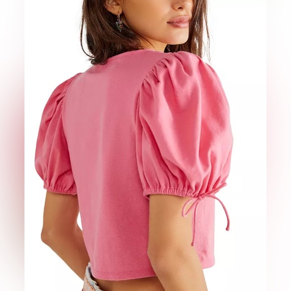 NWT Free People Kitty Tee|Puff Sleeve Tie-Front Tee - Picture 2 of 5